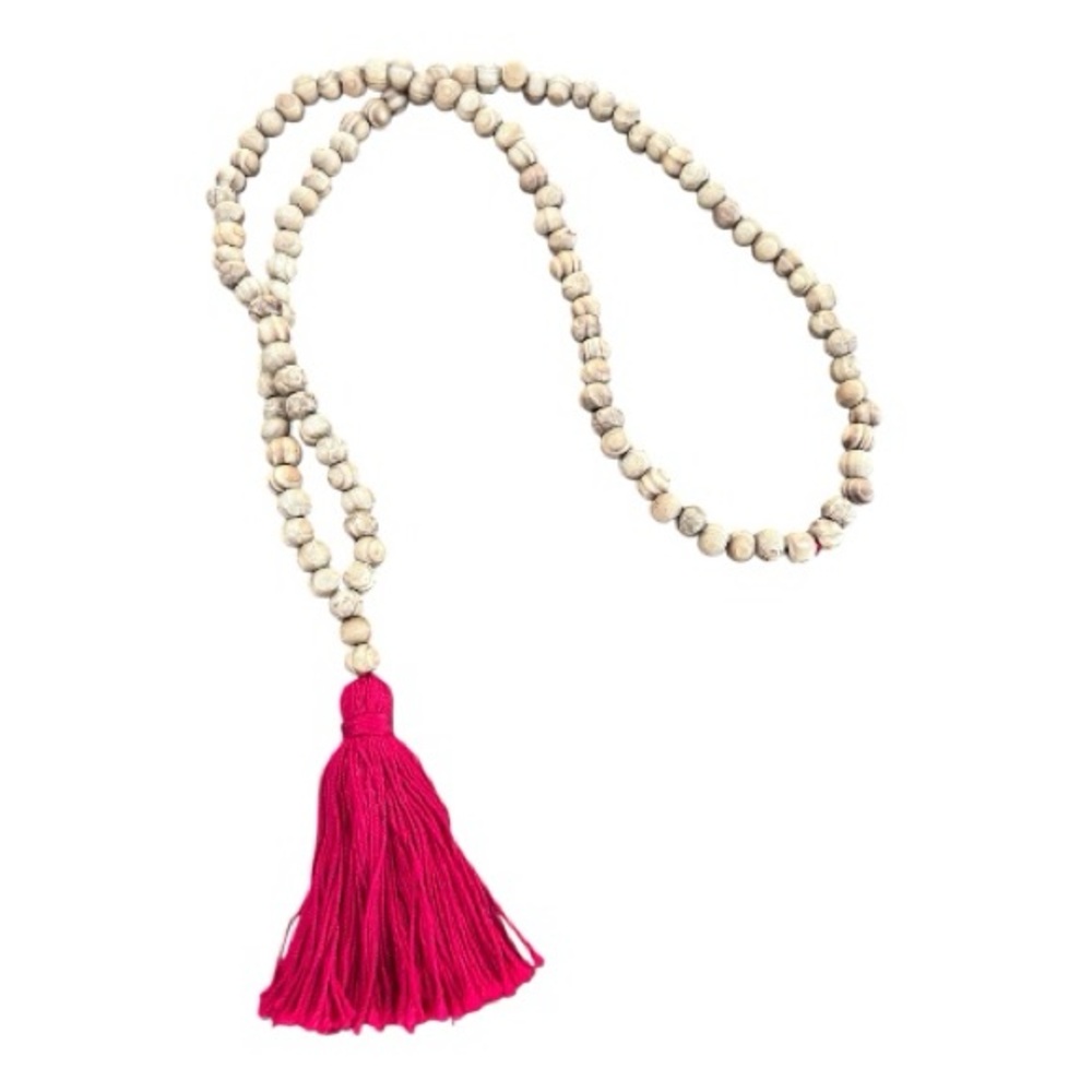 Mala Necklace with Wood Beads & Red Tassel 108 Beads Mediation Necklace